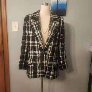 JH Collectibles Vintage Blazer Size 8 Wool Blend Houndstooth Check Black White